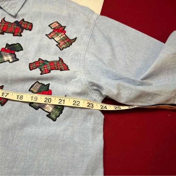 Scottish DOG tartan plaid Jean shirt Embroidered Long Sleeve Button Shirt 18W 2X - Picture 8 of 13